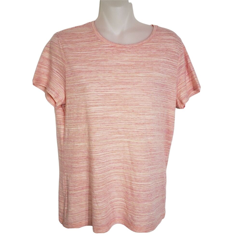 Talbots Womens T Shirt Size Small Pink Orange Short Sleeve Crew Neck Striped